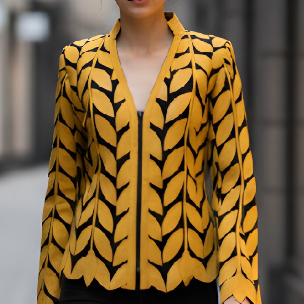 Women's Blouses Tops Shirt Sheer Jacket Leather Outfit Handmade Leaf